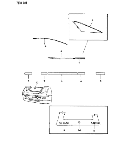 1987 Dodge Charger Mouldings & Ornamentation - Exterior View Diagram 1