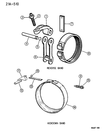 1995 Jeep Wrangler Bands , Reverse & Kickdown With Linkage Diagram 1