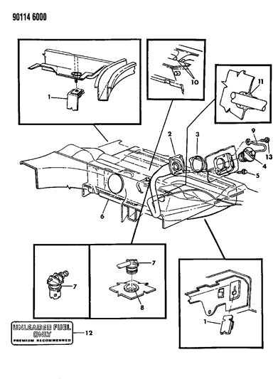 1990 Chrysler New Yorker Base Model Fuel Tank & Filler Tube Diagram