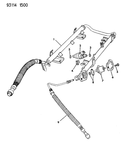 1993 Chrysler Town & Country Fuel Rail & Related Parts Diagram 2