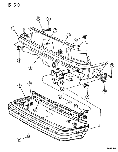 1994 Dodge Shadow Fascia, Rear Diagram