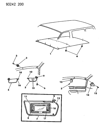 1993 Chrysler Town & Country Headliner & Visor Diagram