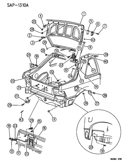 1994 Dodge Shadow Liftgate Panel And Fuel Filler Door Diagram