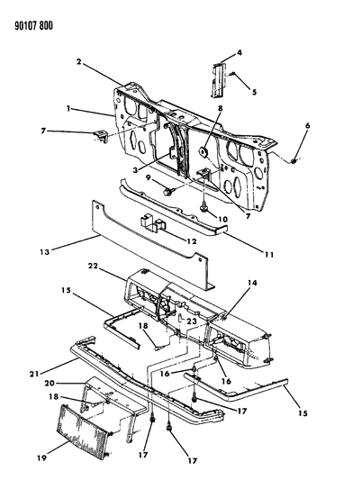 1990 Chrysler New Yorker Base Model Grille & Related Parts Diagram 1