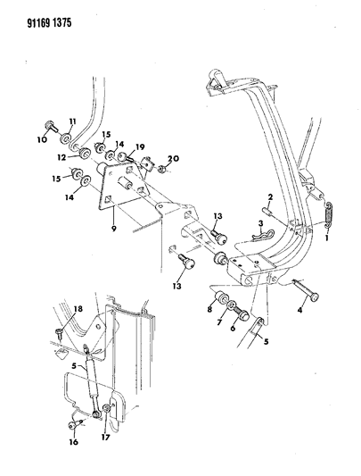 1991 Dodge Shadow Main Pivot Bracket Assembly Diagram