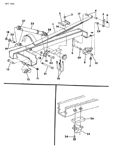 1985 Dodge Ram Wagon Suspension - Rear Leaf With Shock Absorber Diagram 1