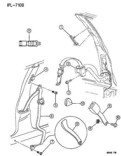 1995 Dodge Neon Seat Belts - Front Diagram