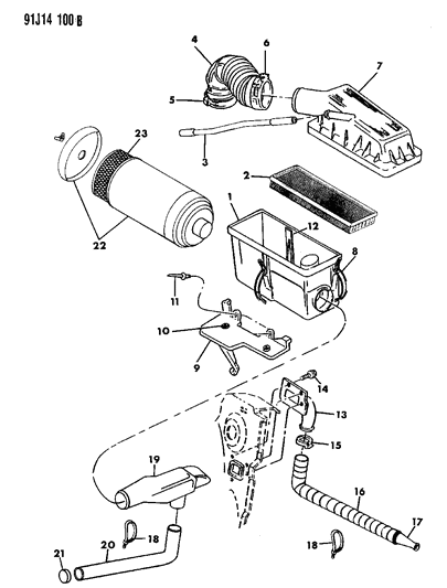 1992 Jeep Wrangler Air Inlet Tube Diagram for 53006289