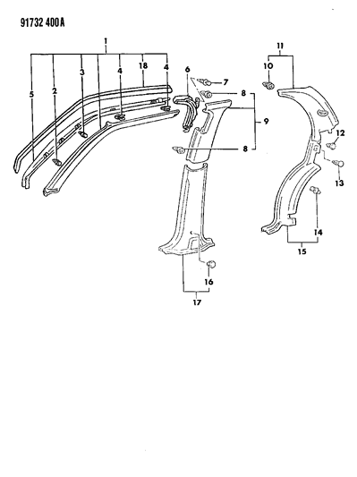 1991 Dodge Colt Interior Mouldings Diagram