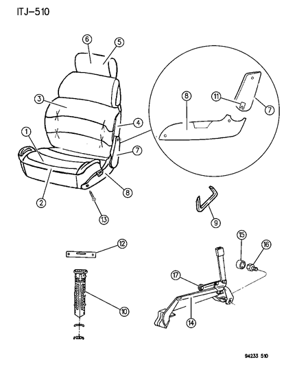 1994 Chrysler LeBaron GTC Front Seat Diagram 1