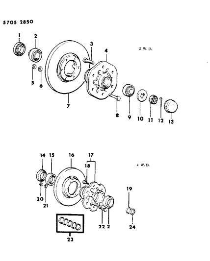 1985 Dodge Ram 50 Brake Disc & Bearings, Front Diagram