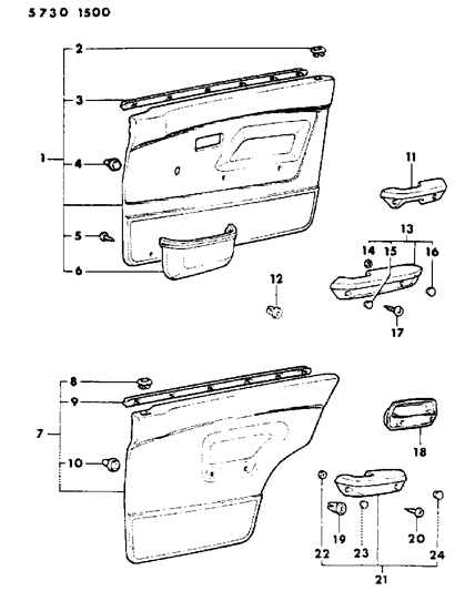 1985 Dodge Colt Door Trim Panel & Armrest Diagram