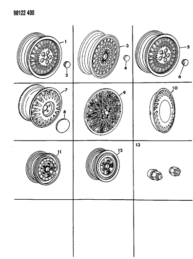 1990 Chrysler LeBaron GTC Wheels & Covers Diagram