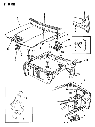 1991 Chrysler LeBaron GTC Hood & Hood Release Diagram
