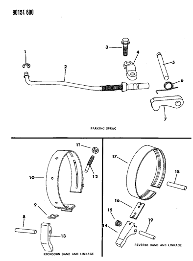 1990 Chrysler Town & Country Bands, Reverse & Kickdown With Parking Sprag Diagram