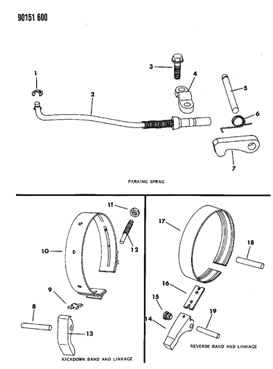 1990 Dodge Dynasty Bands, Reverse & Kickdown With Parking Sprag Diagram