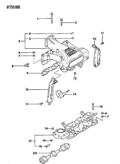 1991 Dodge Ram 50 Intake & Exhaust Manifold Diagram 3