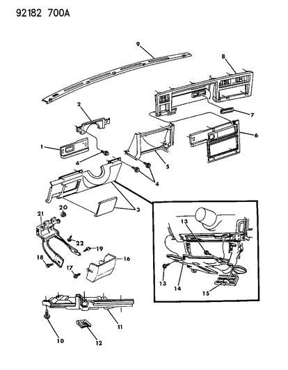 1992 Chrysler LeBaron Instrument Panel Bezels & Silencers Diagram