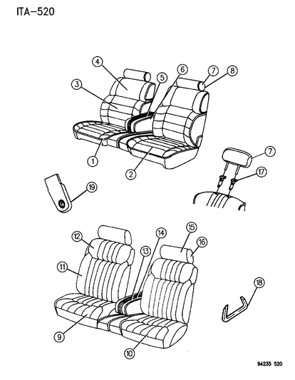 1994 Chrysler LeBaron Sedan Front Seat Diagram 2