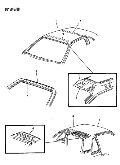 1990 Chrysler LeBaron Roof Panel & Windshield Frame Diagram
