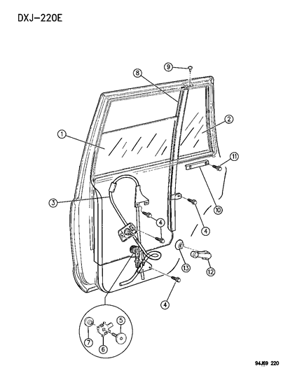 1996 Jeep Cherokee Door, Rear Glass & Regulator Diagram