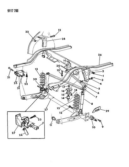 1989 Dodge Daytona Suspension - Rear Diagram