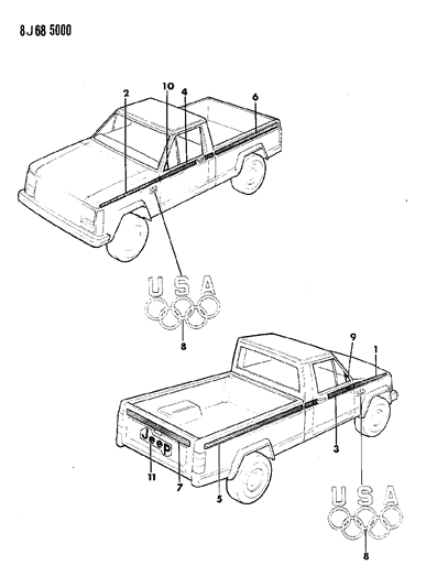 1988 Jeep Comanche Decals, Exterior Diagram 5