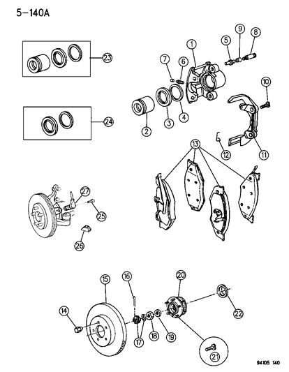 1994 Chrysler LeBaron Brakes, Front With Rear Disc Brakes Diagram