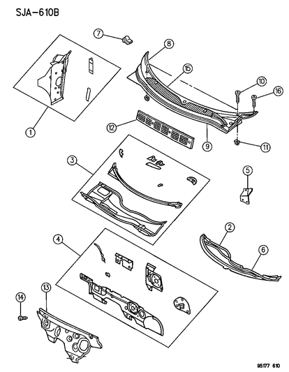 1995 Chrysler Cirrus Cowl & Dash Panel Diagram