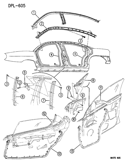 1996 Dodge Neon Door, Front & Rear Weatherstrips & Seal Diagram