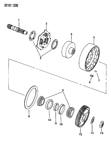 1992 Dodge Dynasty Shaft - Output With Rear Carrier, Reverse Drum & Overrunning Clutch Diagram