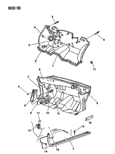 1990 Chrysler LeBaron GTC Cowl Panel & Silencers Diagram