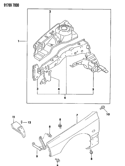 1991 Dodge Stealth Fender, Shield & Mud Guard Diagram