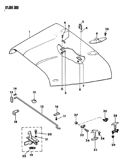 1986 Jeep Wrangler Hood, Lock And Catches Diagram