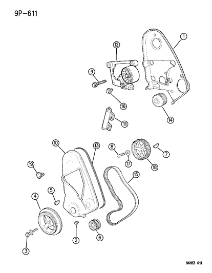 1996 Dodge Stratus Timing Belt , Cover And Balance Shafts Diagram 1