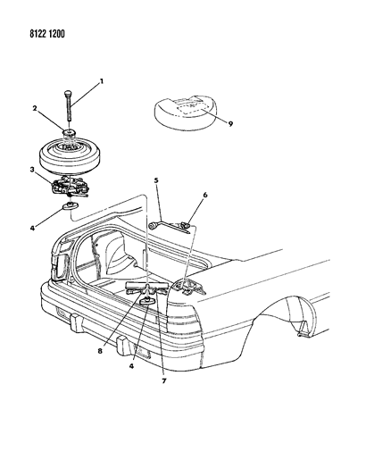 1988 Chrysler LeBaron Premium Jack & Spare Tire Stowage Diagram