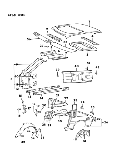 1984 Chrysler Conquest Body - Sheet Metal Diagram