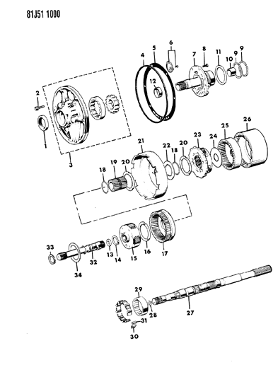 1986 Jeep Comanche Oil Pump, Gear Train, Output Shaft Diagram