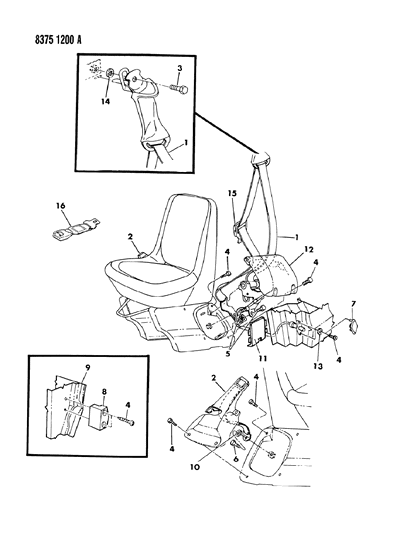 1988 Dodge Ram Wagon Belts - Seat Front Diagram