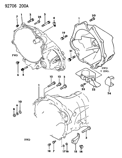 1992 Dodge Ram 50 Housing - Clutch & Mounting Bolts Diagram