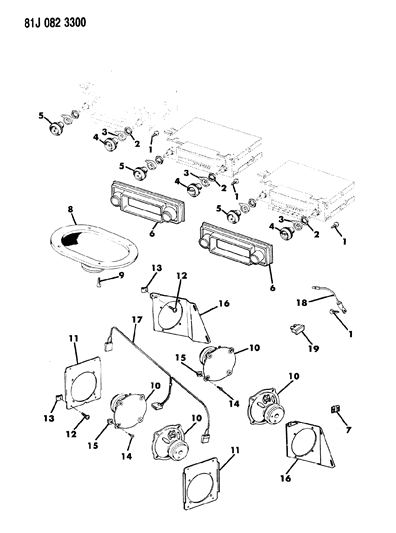 1984 Jeep Grand Wagoneer Speaker & Radio Knobs Diagram