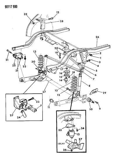 1990 Chrysler New Yorker Crossmember, Rear Suspension Control Arm & Axle Channel W/Stud Suspension Diagram for 4421250