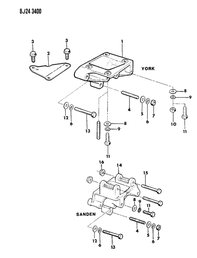 1990 Jeep Grand Wagoneer Compressor Mounting, Air Conditioning Diagram 2