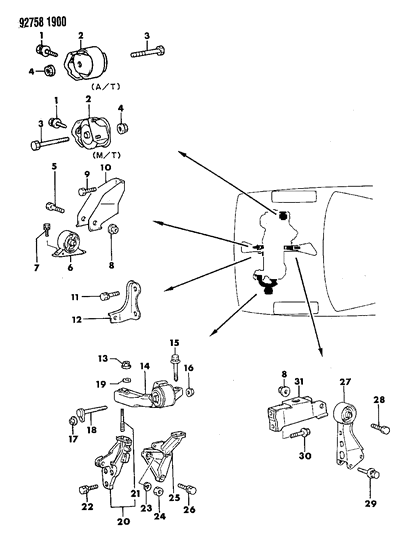 1994 Dodge Colt Engine Mounts & Supports Diagram 5