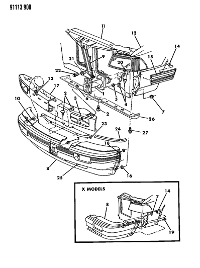 1991 Dodge Spirit Reinforcement Assembly, Front Diagram for 5263418