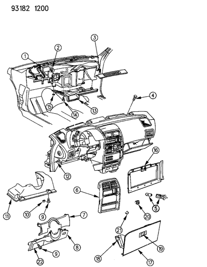 1993 Chrysler LeBaron Instrument Panel Bezels Diagram