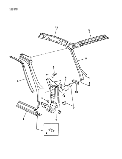 1985 Chrysler LeBaron GTS Body Front Pillar Diagram