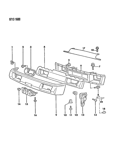 1989 Chrysler Conquest Bumper, Front Diagram