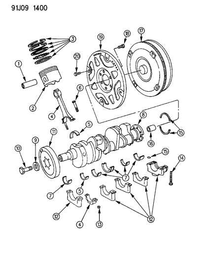 1993 Jeep Grand Wagoneer Crankshaft , Pistons And Torque Converter Diagram 2