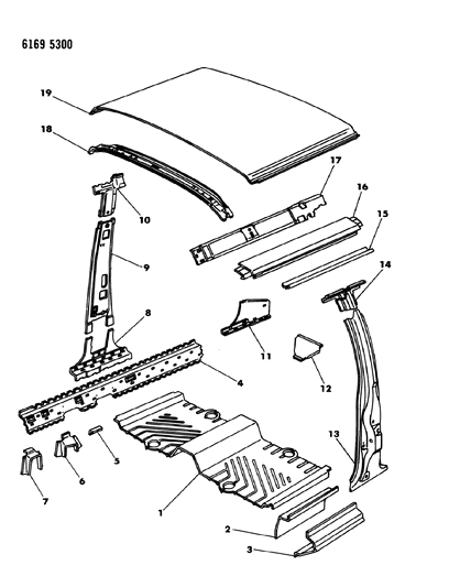 1986 Chrysler LeBaron Body Extensions & Reinforcement Diagram